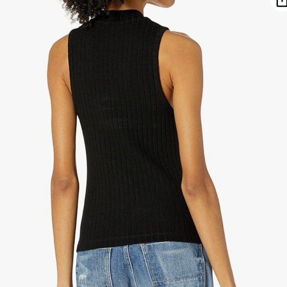 Vince Ribbed Mock Neck Sleeveless Tank Top in Black Size Small - Picture 2 of 6